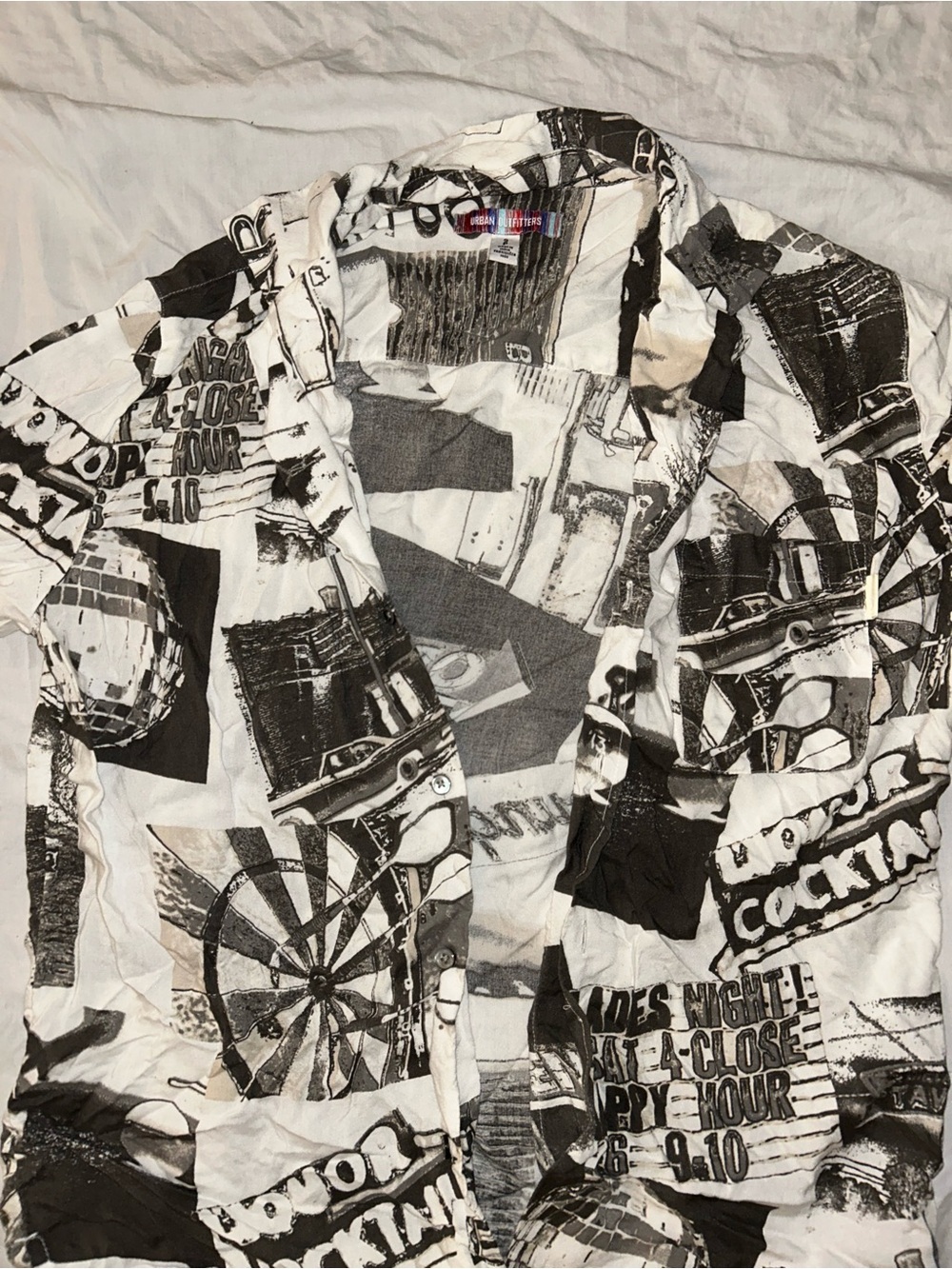 Black & White Graphic Print Button-Up Shirt
